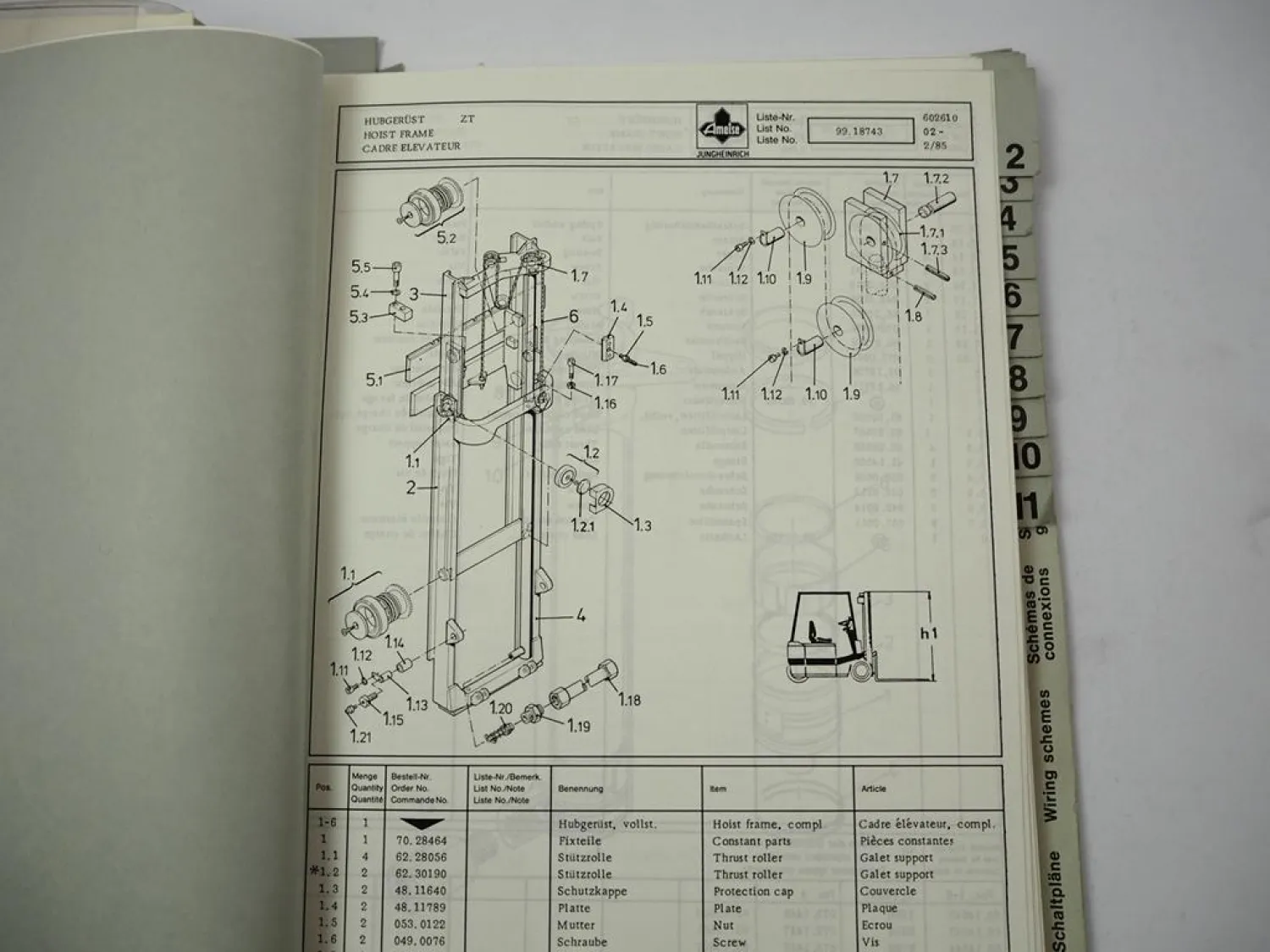 Jungheinrich EFG-D A500 1,0 - 1,6t Gabelstapler Ersatzteilliste Parts List 1988
