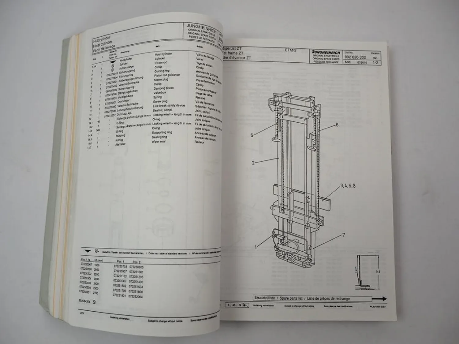 Jungheinrich ETM/V 10 12 Elektro Gabelstapler Ersatzteilliste Parts List 1994
