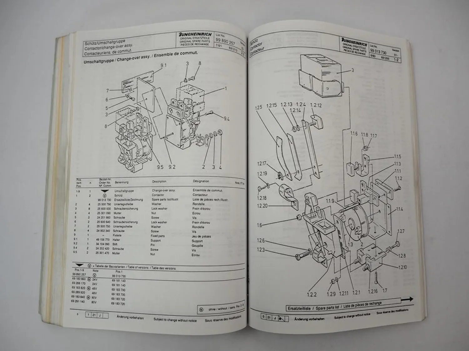 Jungheinrich ETM/V 10 12 Elektro Gabelstapler Ersatzteilliste Parts List 1994