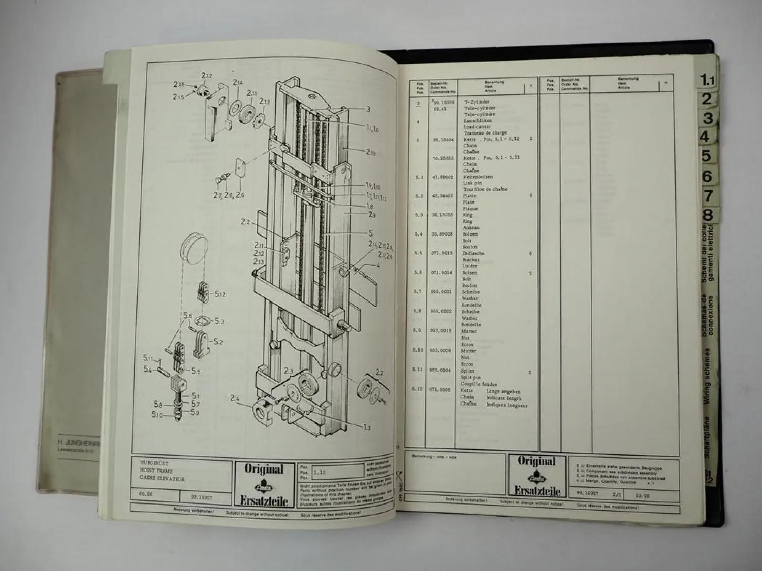 Jungheinrich ETM/V A10 Elektro Gabelstapler Ersatzteilliste Parts List 1985