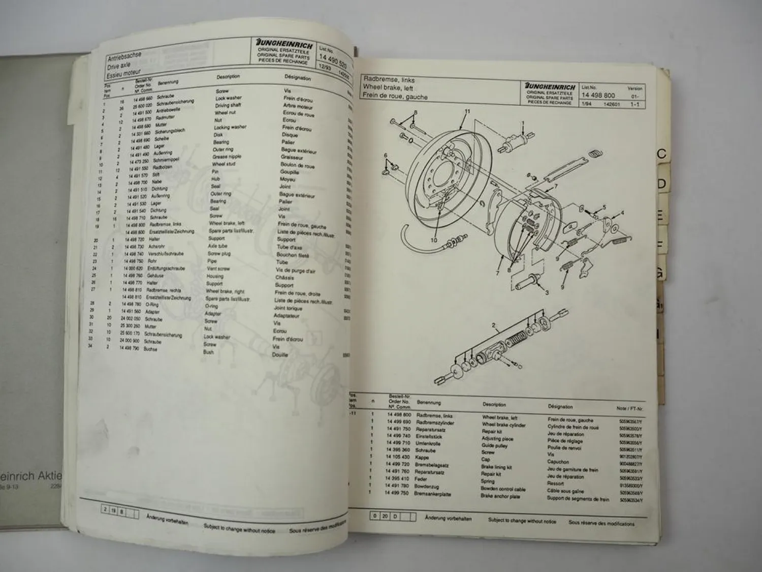 Jungheinrich TFG 20 25 30 TF Gabelstapler Ersatzteilliste Parts List 1993