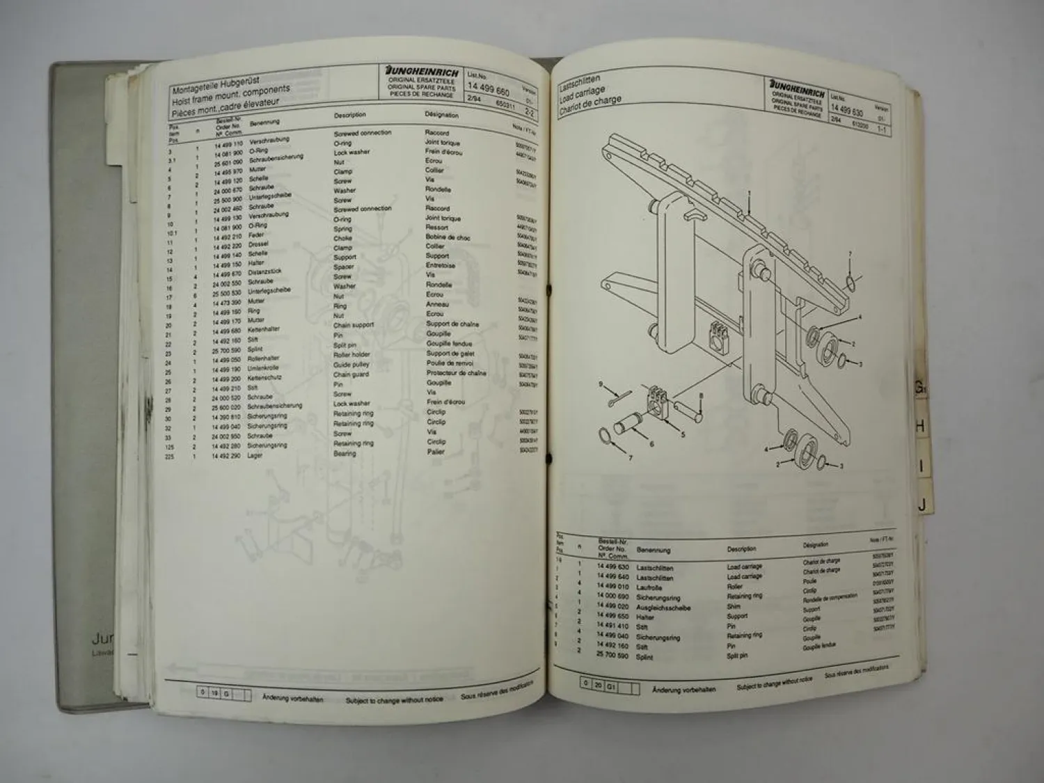 Jungheinrich TFG 20 25 30 TF Gabelstapler Ersatzteilliste Parts List 1993