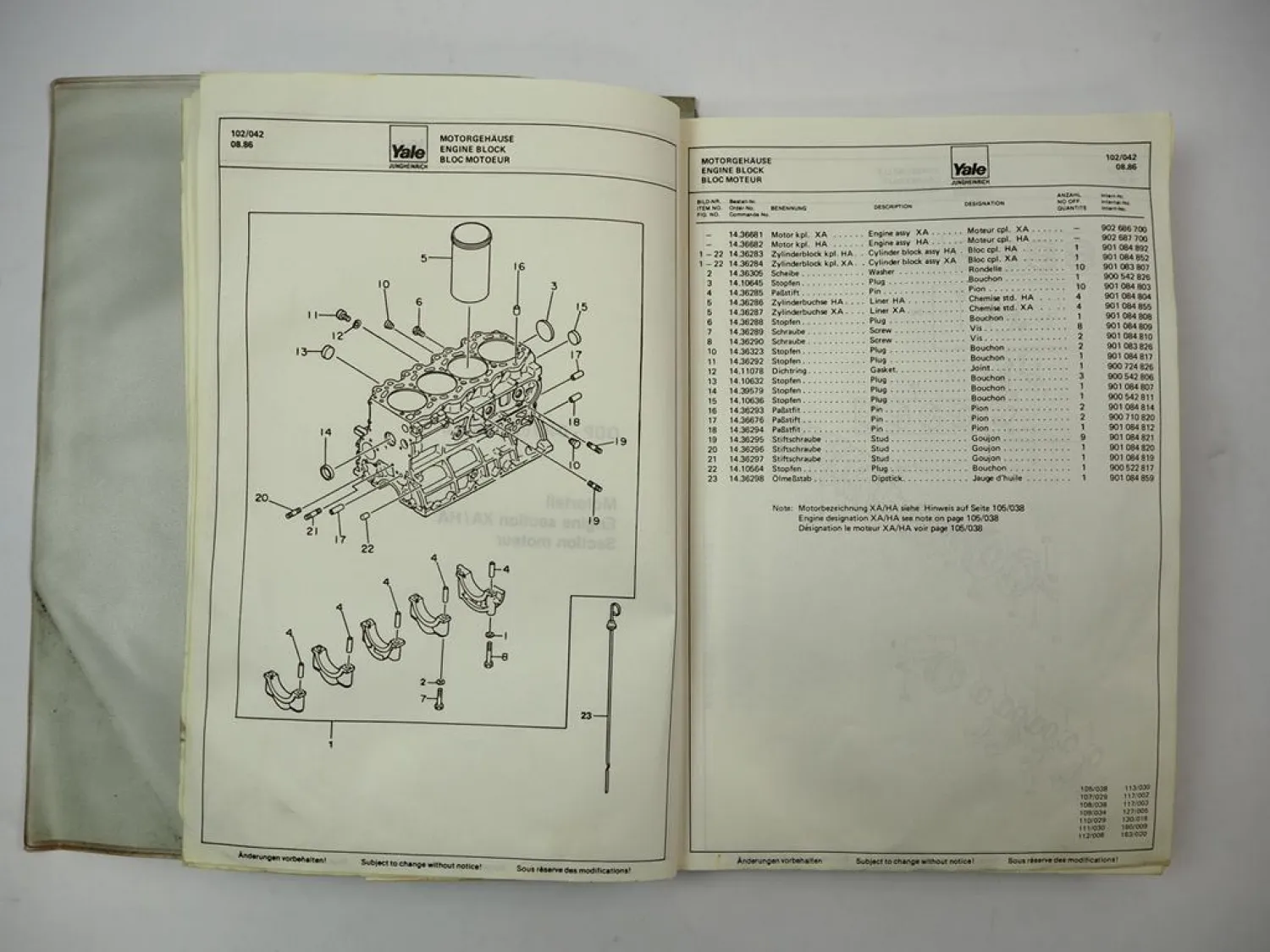 Jungheinrich Yale DFG TFG 2,0 2,5 3,0 Gabelstapler Ersatzteilliste Parts List