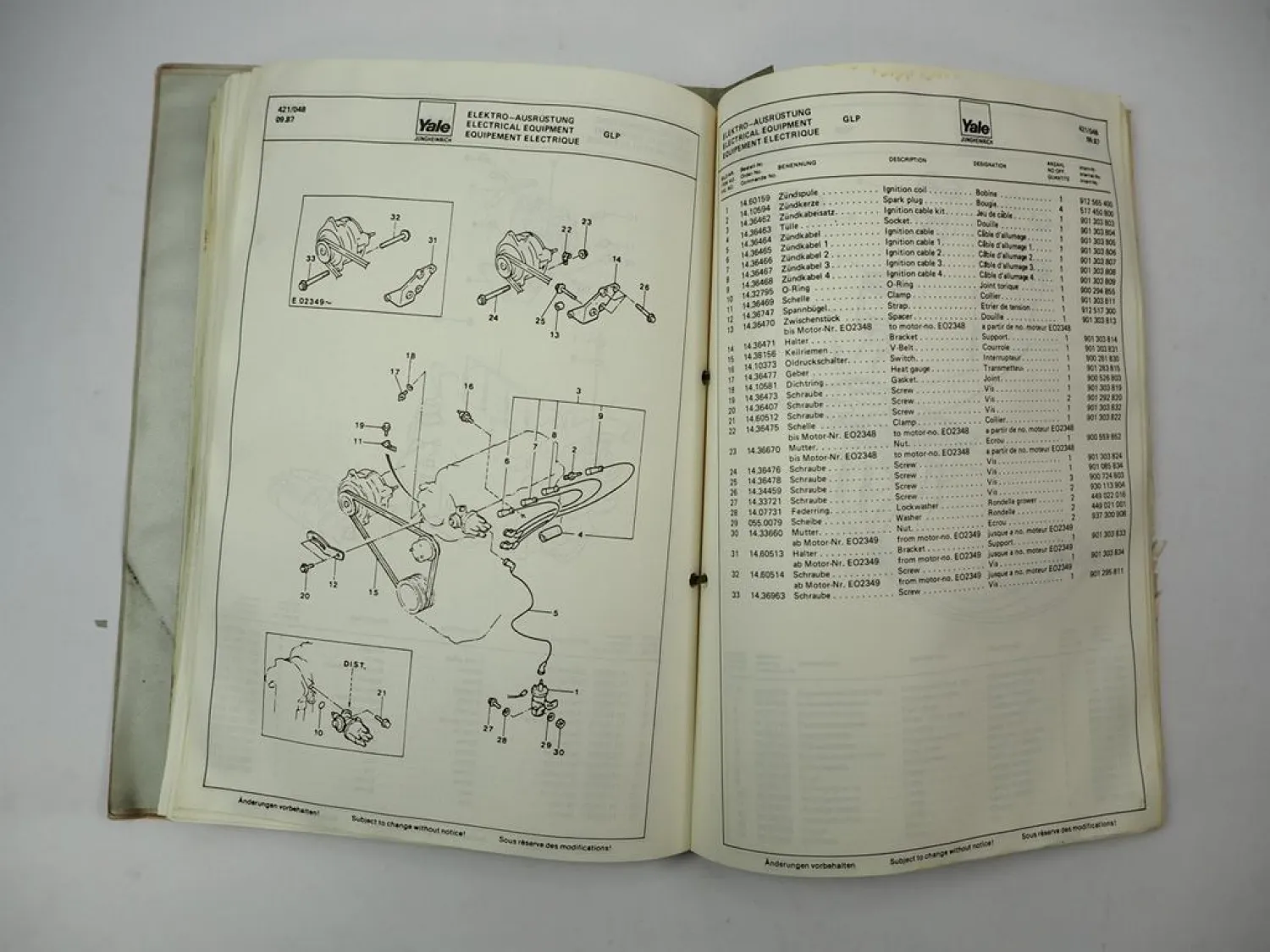 Jungheinrich Yale DFG TFG 2,0 2,5 3,0 Gabelstapler Ersatzteilliste Parts List