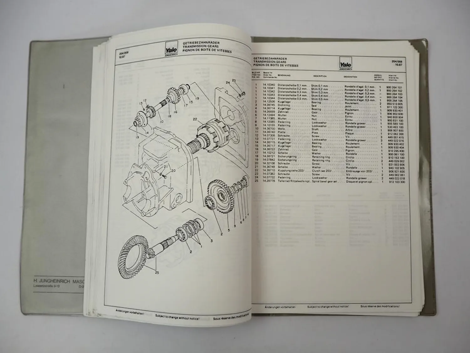 Jungheinrich Yale TFG 15 20 A GLP 030 040 AD Stapler Ersatzteilliste Parts List