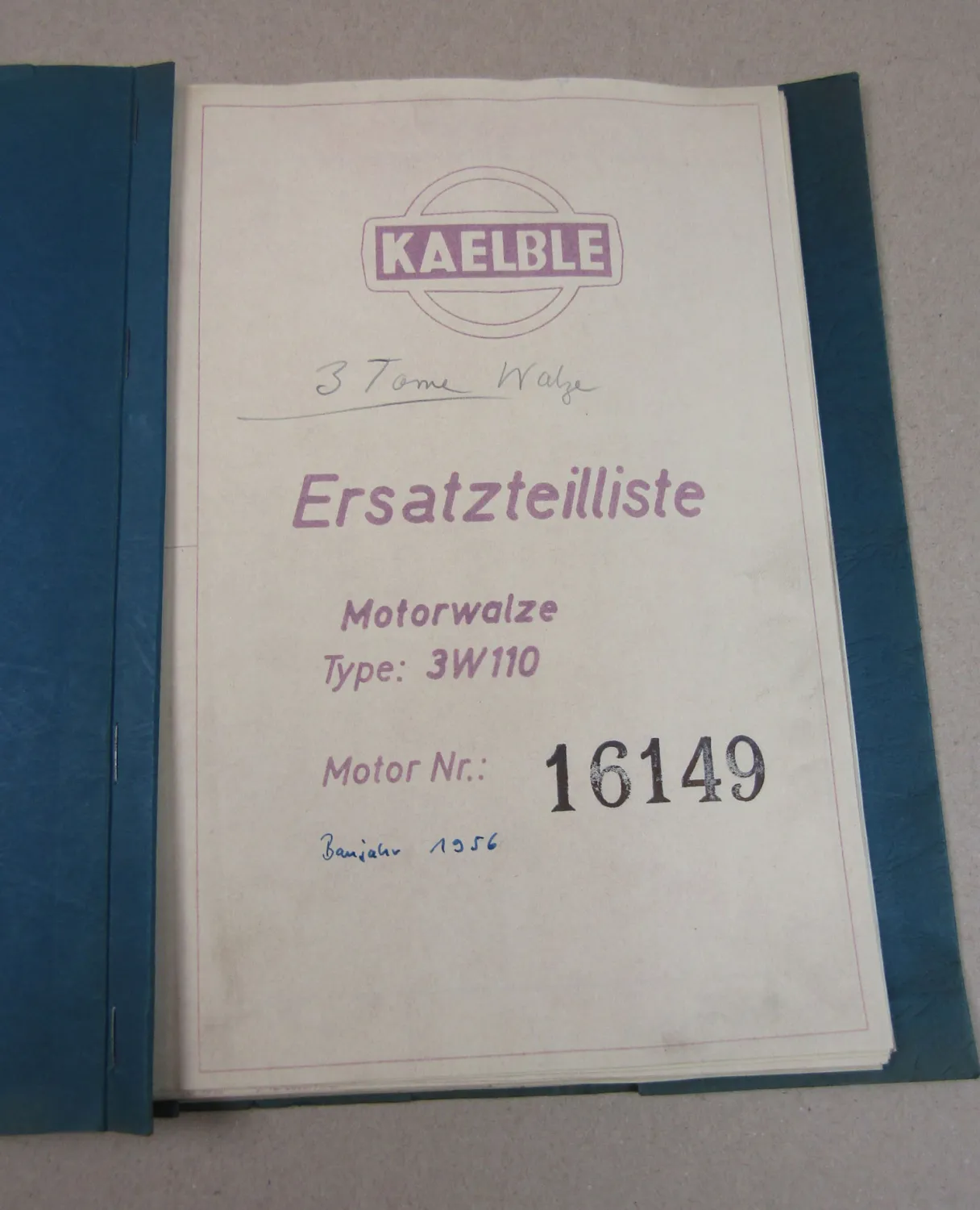 Kaelble 3W110 Motorwalze Ersatzteilliste Bedienung 1940/50er Jahre Motor GN110e