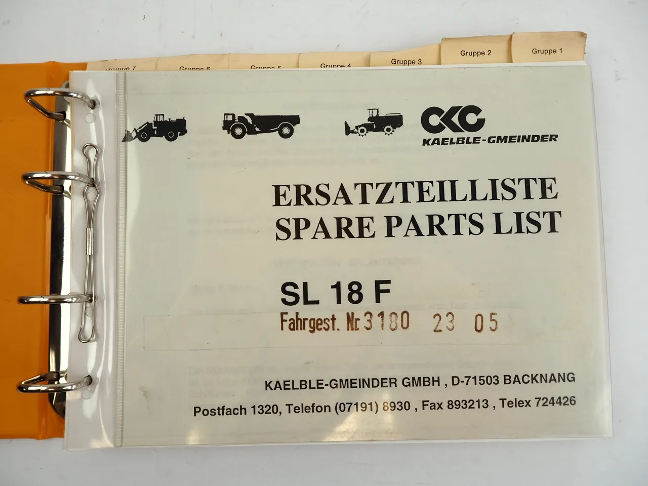 Kaelble Gmeinder SL18F Radlader Ersatzteilliste Spare Parts List Schaltplan