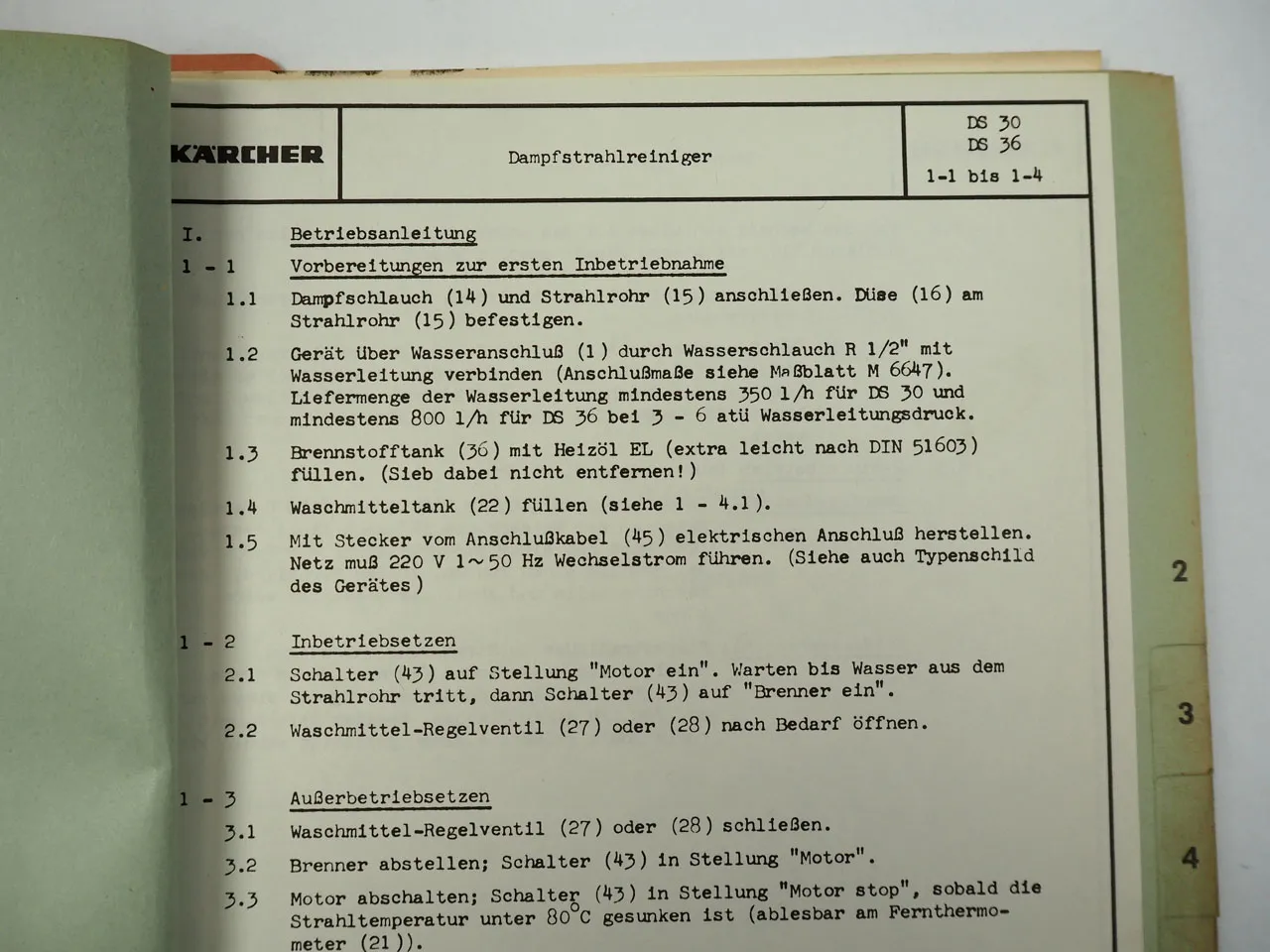 Kärcher DS 30 36 Dampfstrahlreiniger Betriebsanleitung Ersatzteilliste ca. 1967