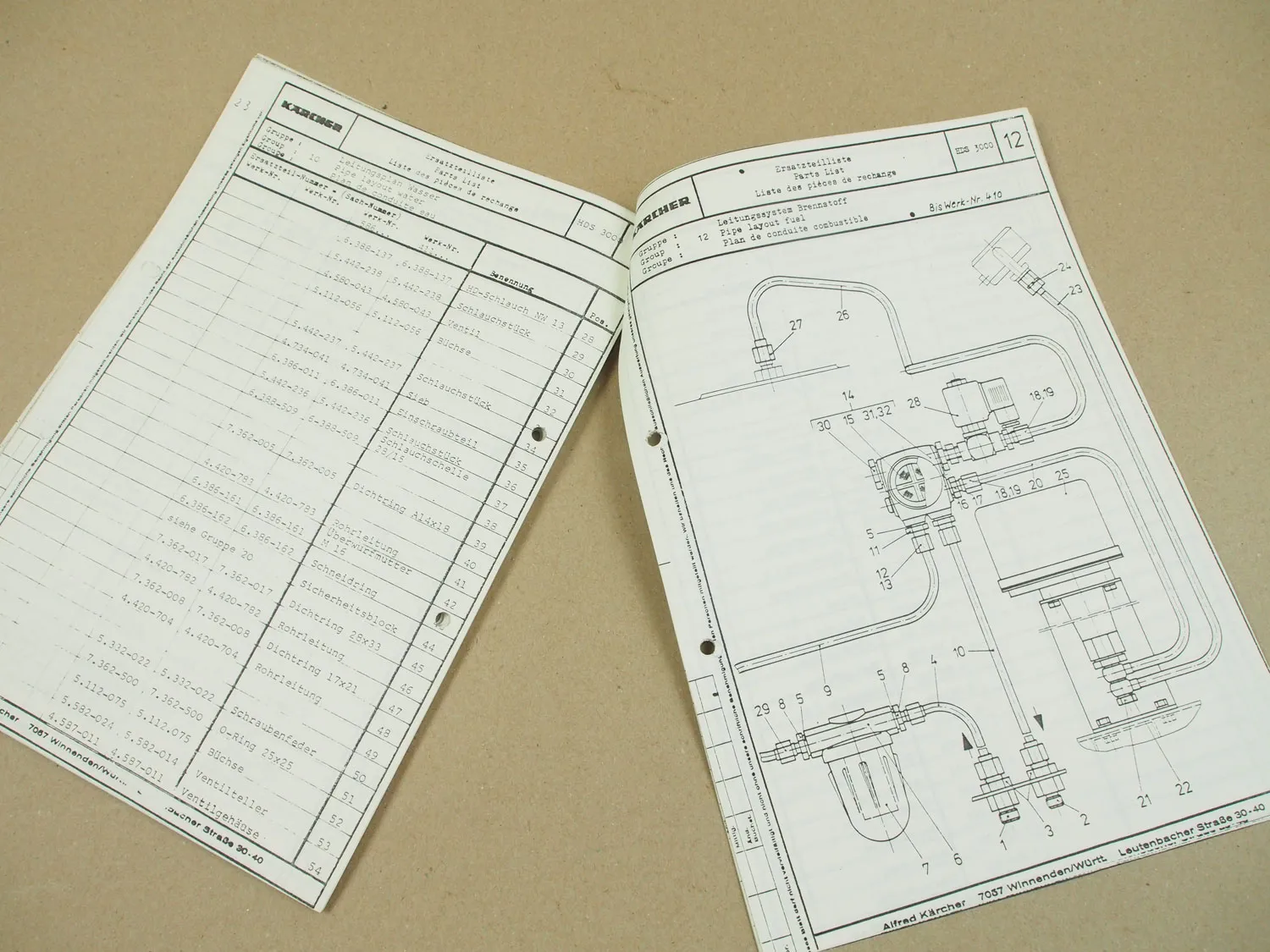 Kärcher HDS3000 Betriebsanleitung Bedienung Ersatzteilliste ca 1985