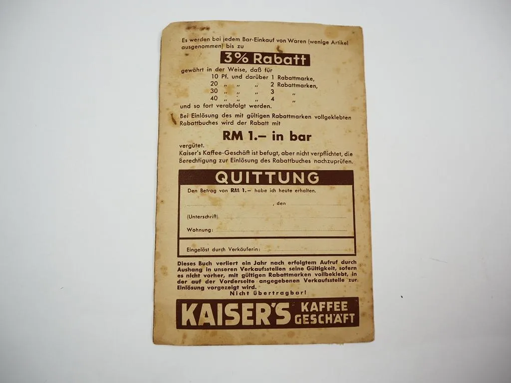 Kaisers Kaffee Geschäft Rabattmarkenbuch 1941 Kaiser’s Tengelmann