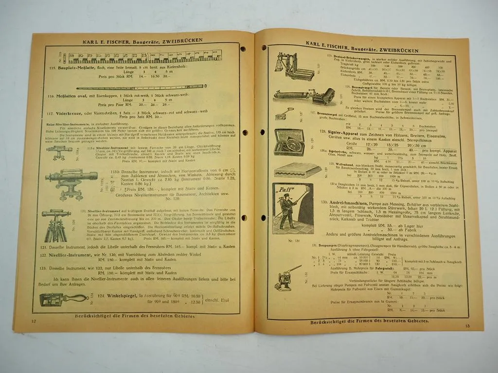 Karl E. Fischer Zweibrücken Baugeräte Eisenwaren Preisliste 1929