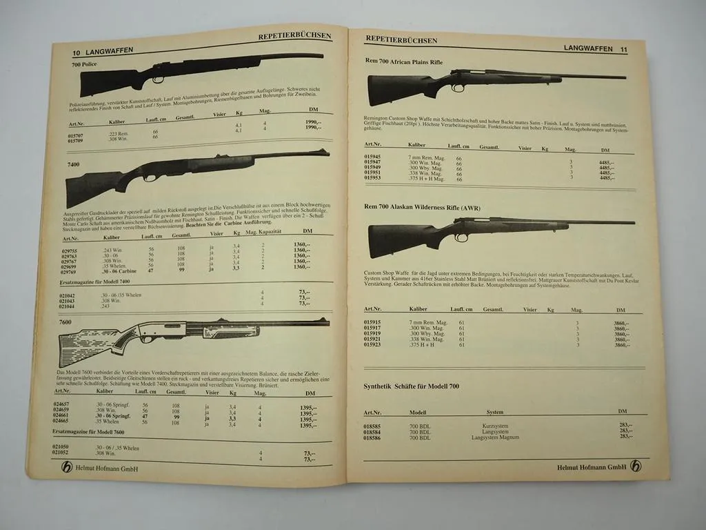 Katalog Helmut Hofmann GmbH Die Waffe Repetierwaffen Kurzwaffen Sportbogen 1995
