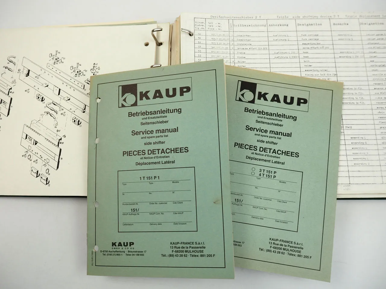 Kaup Anbaugeräte für Stapler Betriebsanleitung Ersatzteilliste ca. 1980