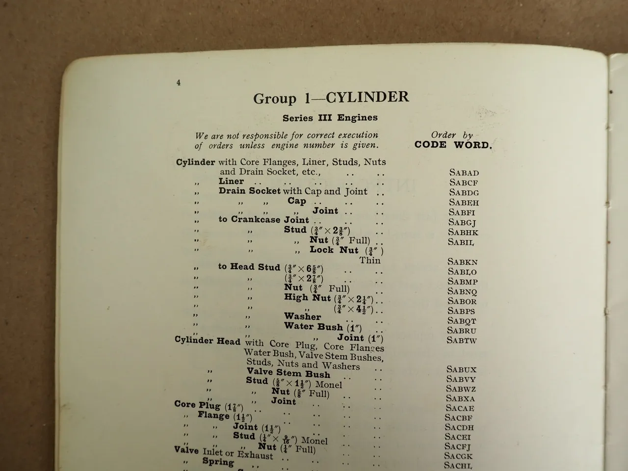 Kelvin Diesel Model K Range Marine propulsion engines Spare List 1968