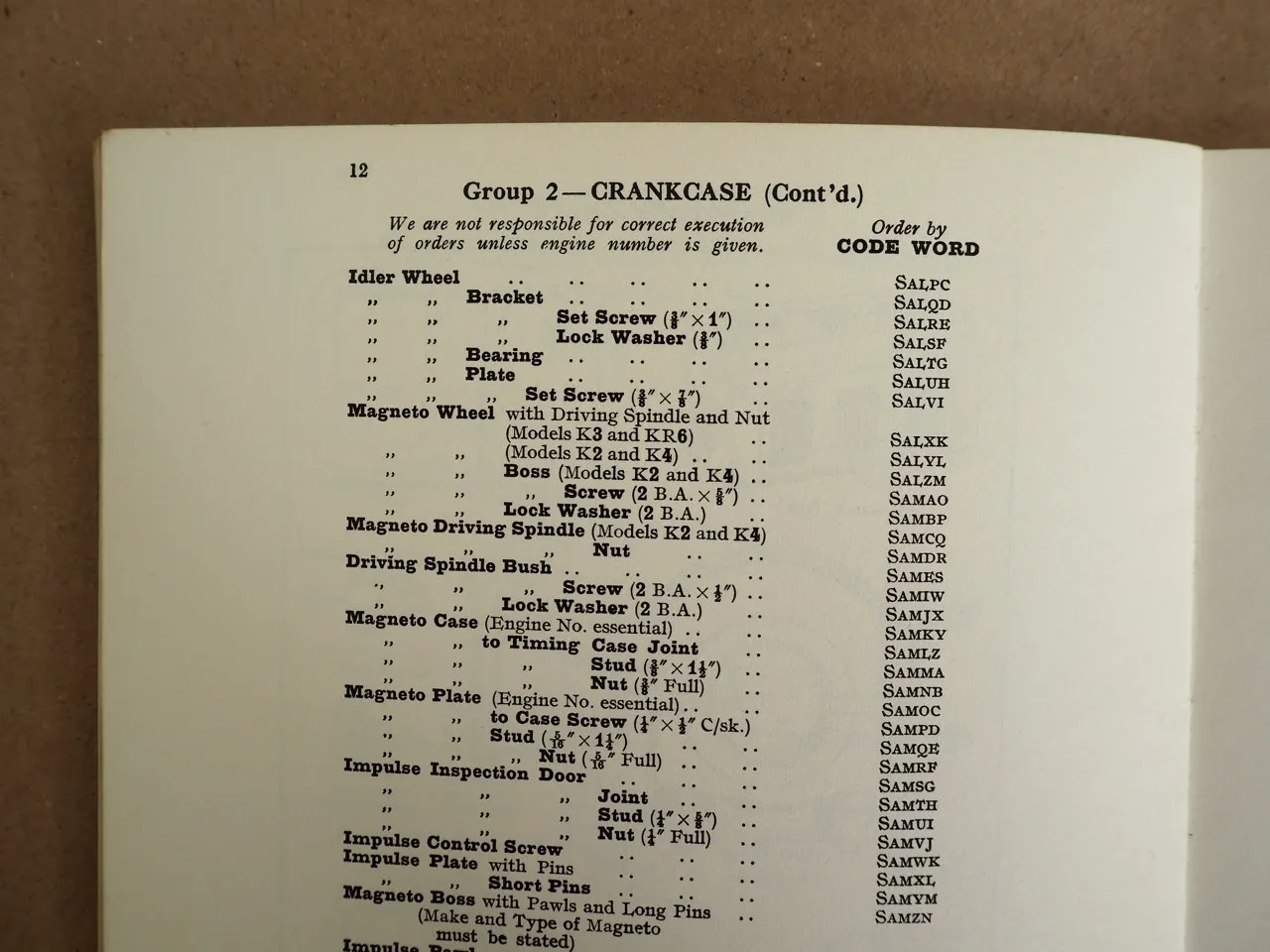 Kelvin Diesel Model K Range Marine propulsion engines Spare List 1969