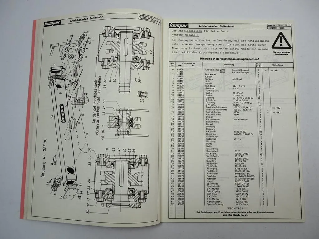Kemper D2402 Maishäcksler Sprinter Profi Ersatzteilliste 1982