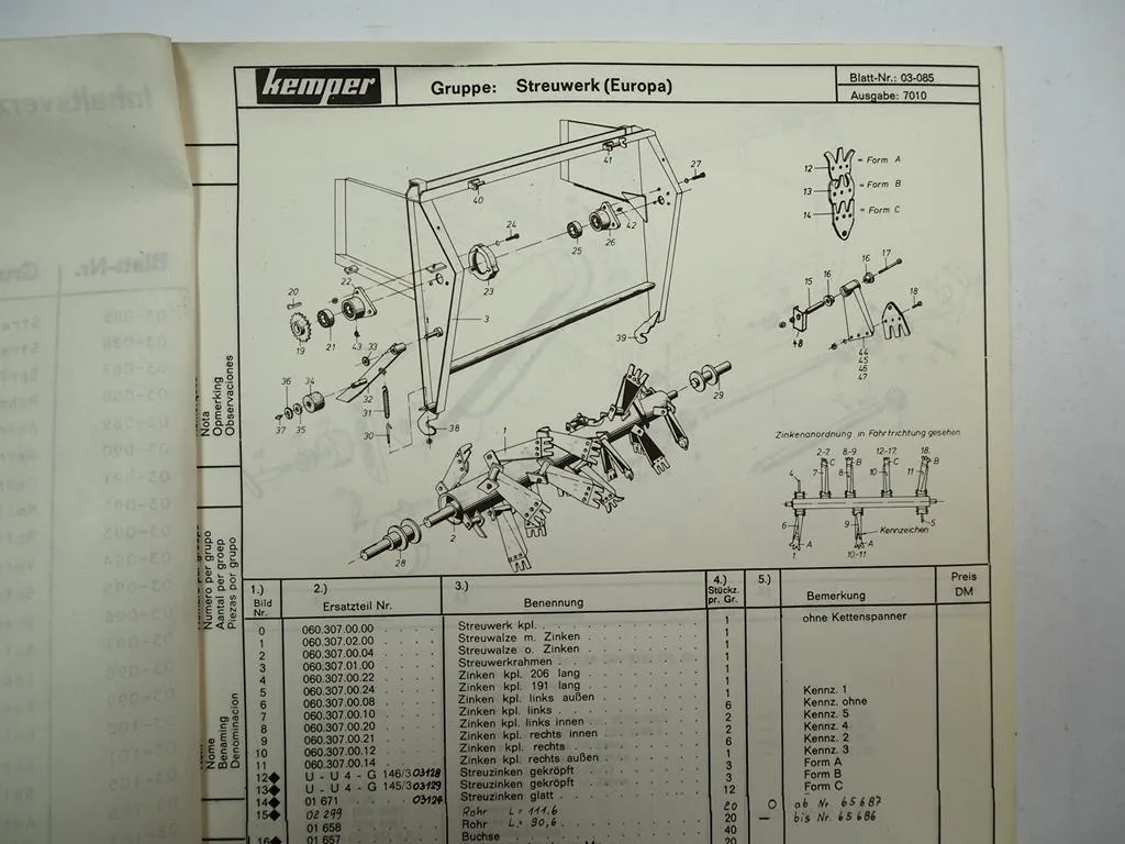 Kemper E 2,5 3 3,5 4 Europa Streuer Ersatzteilliste 03 1970