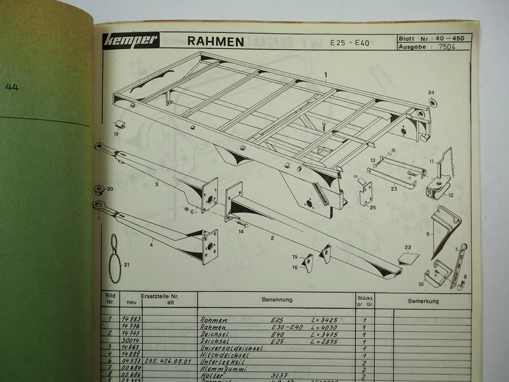 Kemper E 25 30 35 40 Standard Stalldungstreuer Einachsstreuer Ersatzteilliste 1975