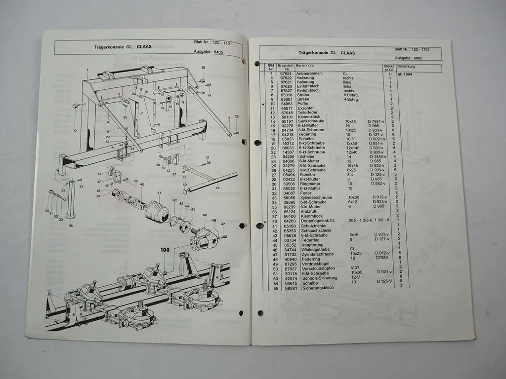 Kemper M4500 Champion Mähvorsatz Ersatzteilliste Claas Deere New Holland Mengele