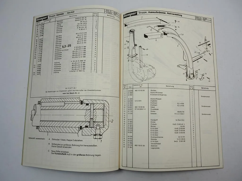 Kemper ME Mais Exakter Ersatzteilliste Ersatzteilkatalog 1976