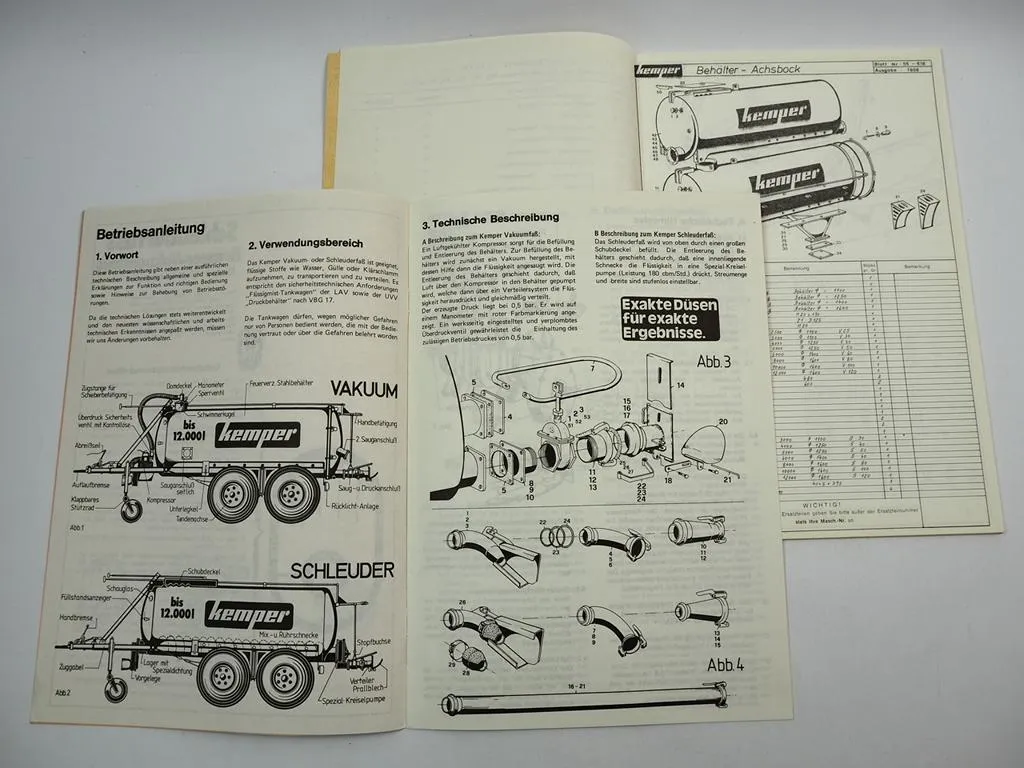 Kemper Vakuumfässer Schleuderfässer Betriebsanleitung Ersatzteilliste