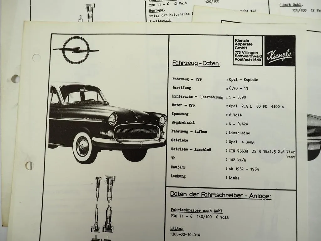 Kienzle Fahrtschreiber-Anlage für Opel Kadett Kapitän Diplomat 1969 Techn. Daten