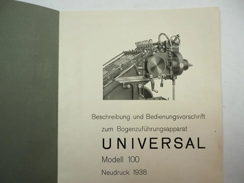 Kleim Ungerer Bogenzuführungsapparat Universal 100 Betriebsanleitung Druckerei