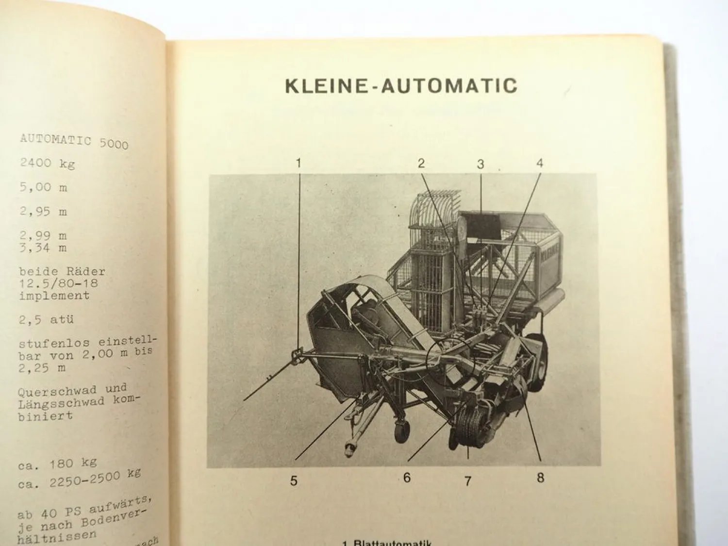 Kleine 3000 5000 Automatic Bunkerköpfroder Betriebsanleitung Ersatzteilliste 1974
