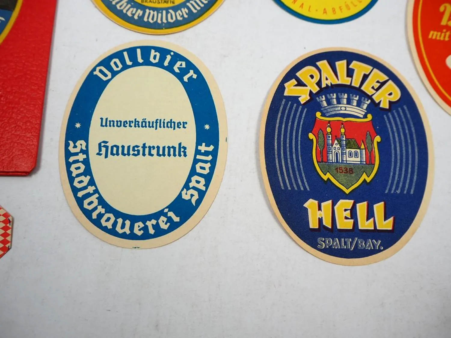 Kleine Mappe mit 6 Etiketten Bier Brause Spalter Haustrunk Gunzenhausen