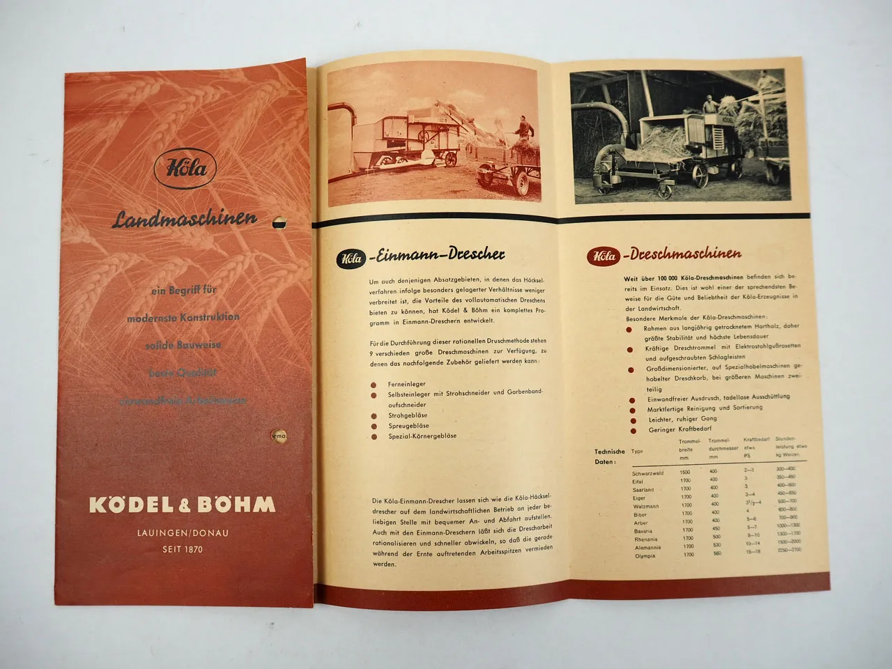 Köla Landmaschinen Prospekt 1950er Jahre Ködel Böhm Lauingen