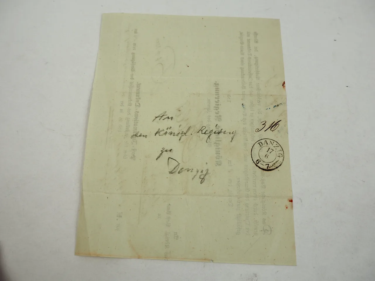 Königliche Regierung Danzig 1854 Postanweisung Brief Postamt