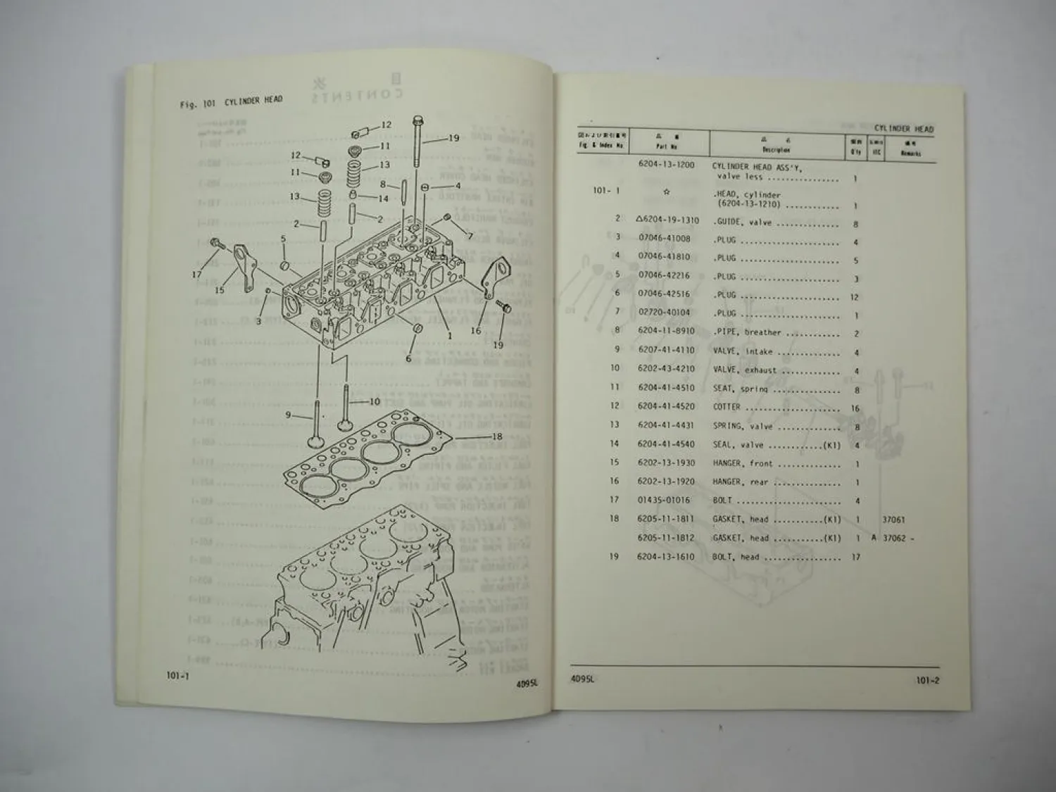 Komatsu 4D95L-1 Diesel Engine FD 20 25 30 H HD -11 Forklift Parts Book 1989