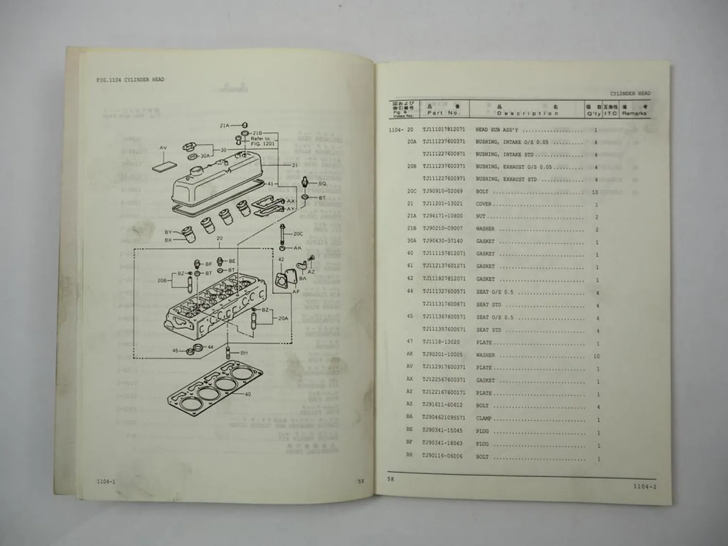 Komatsu 5K Gasoline Engine FG 10 14 15 18 L D -15 Forklift Parts Book 1990