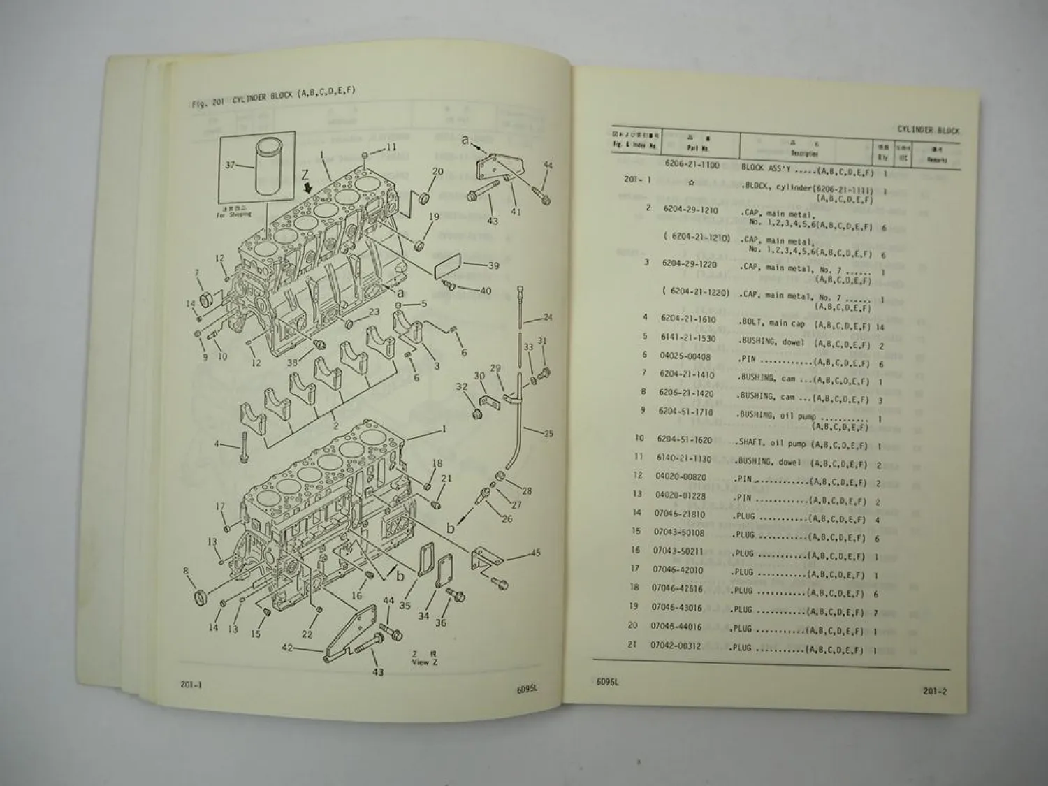 Komatsu 6D95L Diesel Engine FD 33 35 40 45 50 60 70 N Z H -4 Forklift Parts Book