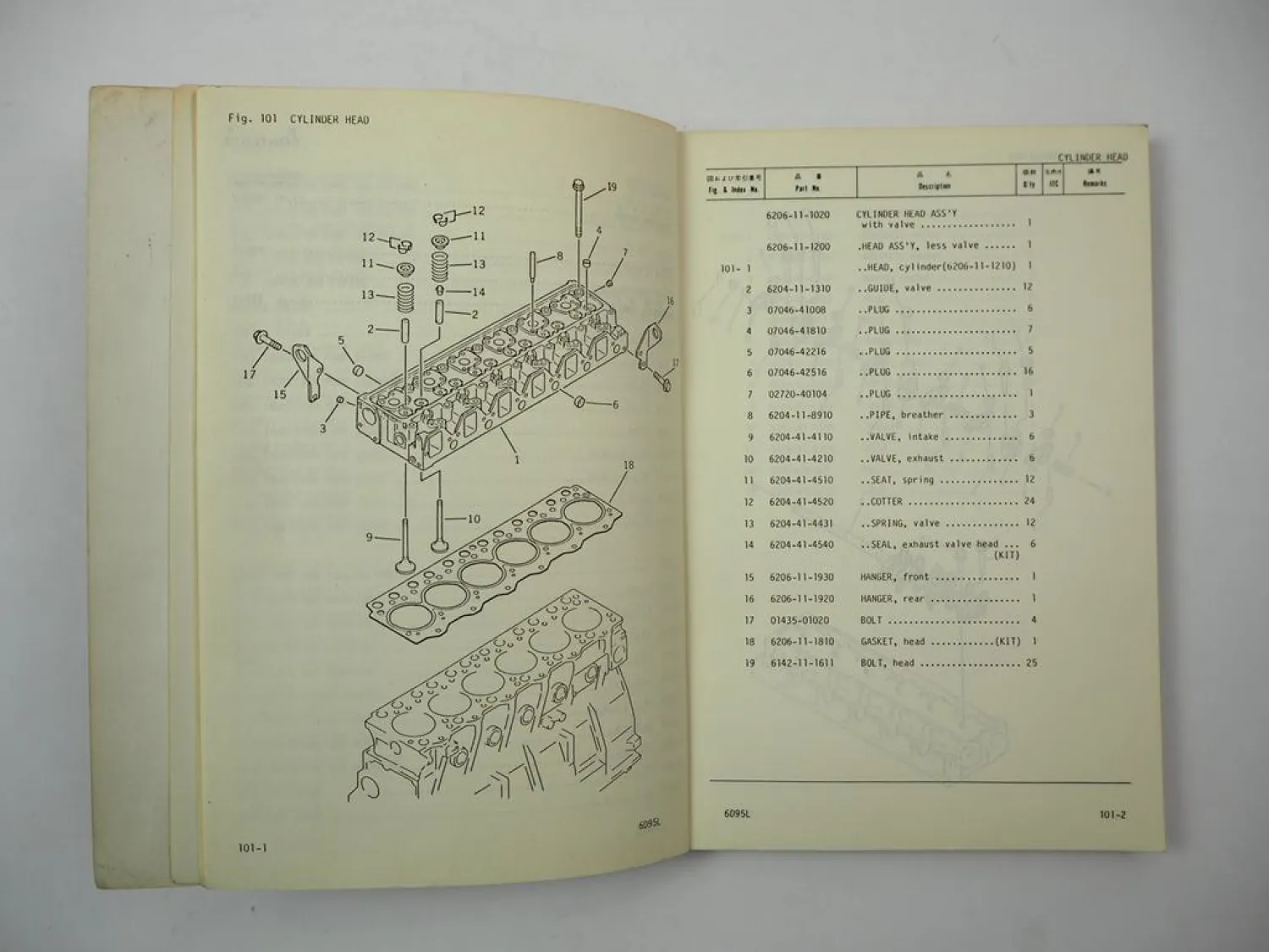 Komatsu 6D95L Diesel Engine FD 35 40 45 50 60 70 N Z H -4 Forklift Parts Book 86