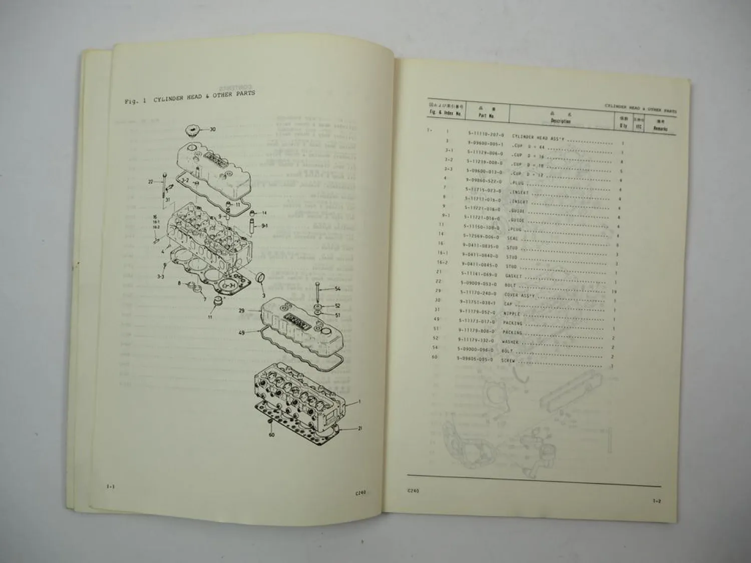Komatsu C240 Diesel Engine FD 20 23 25 28 30 -8 S -4 Forklift Parts Book 1984