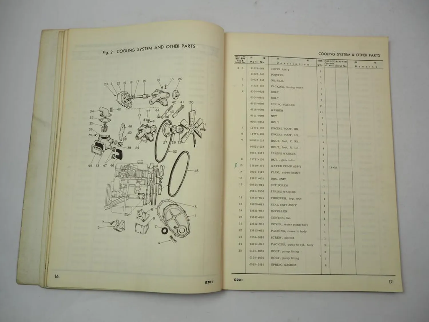 Komatsu G201 Gasoline Engine FG 20 25 S -5 Forklift SG10 Loader Parts Book 1969