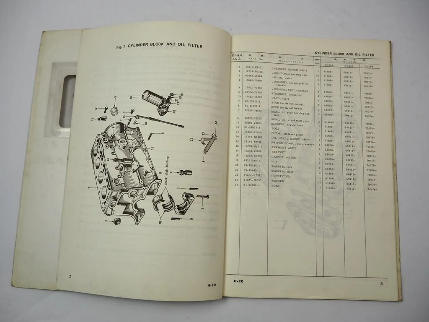 Komatsu H-20 H20 Gasoline Engine FG 10 15 20 25 30 H ST Forklift Parts Book 1979