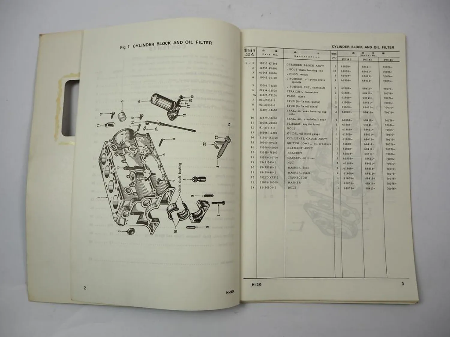 Komatsu H-20 H20 Gasoline Engine FG 10 15 20 25 30 T C Forklift Parts Book 1979