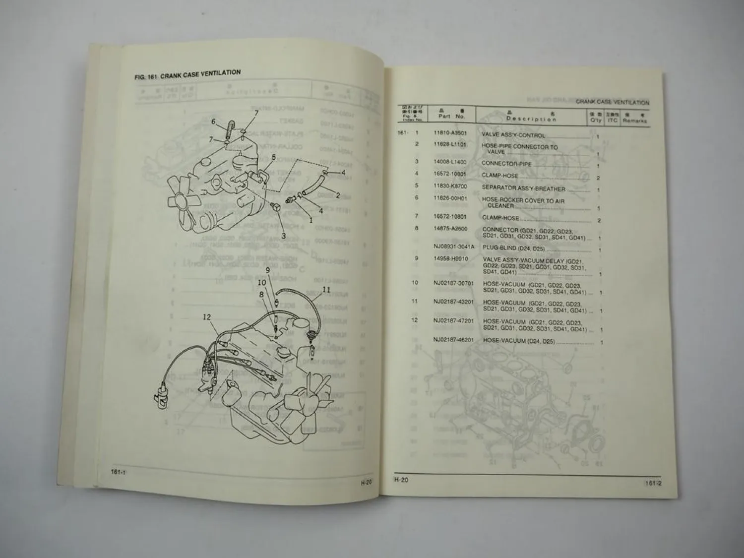 Komatsu H20 H-20 Gasoline Engine FG 10S 15H 18H 20 23 25 30 Forklift Parts Book