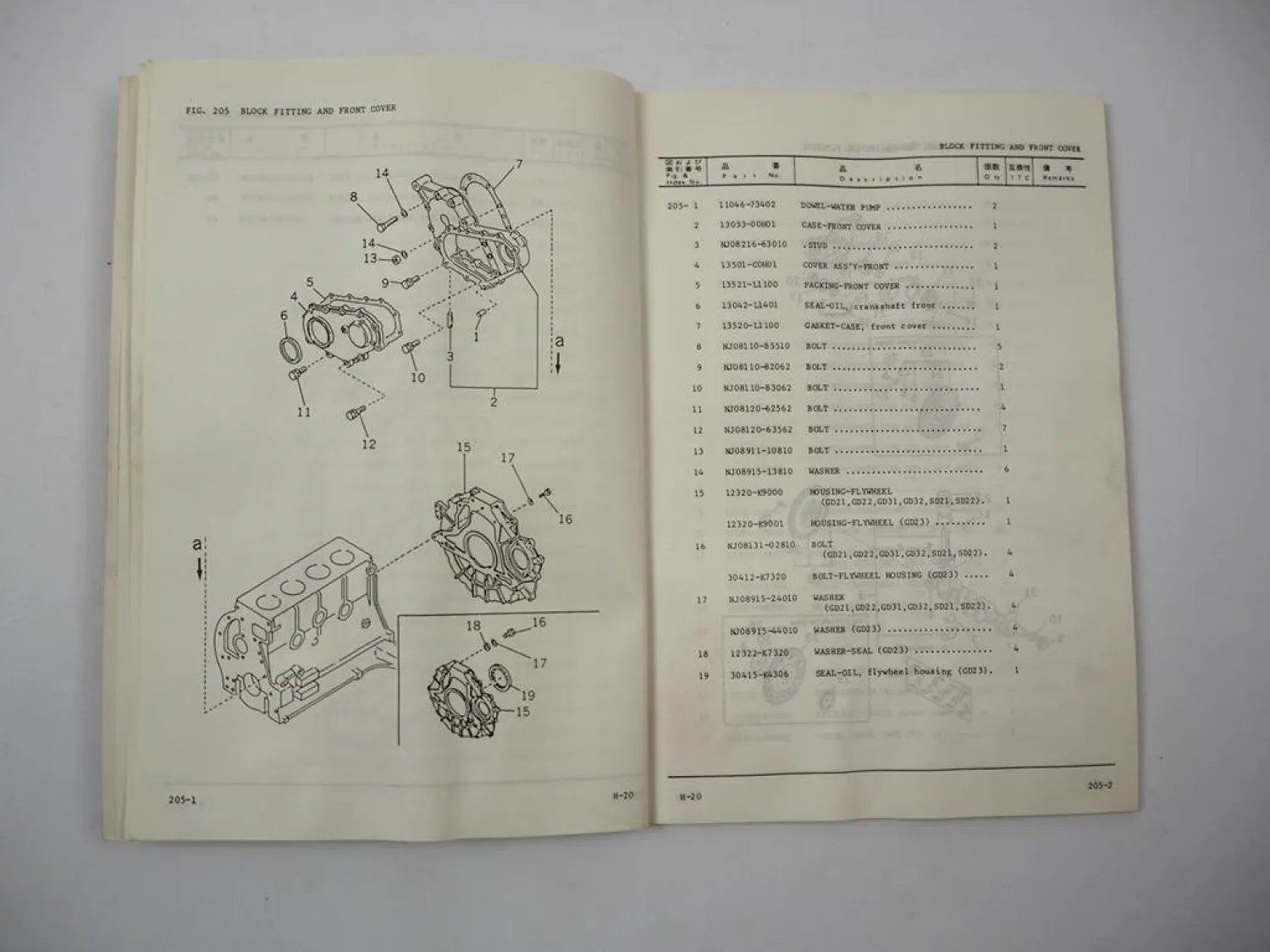 Komatsu H20 H-20 Gasoline Engine FG 15H 18H 20 23 25 28 30 Forklift Parts Book