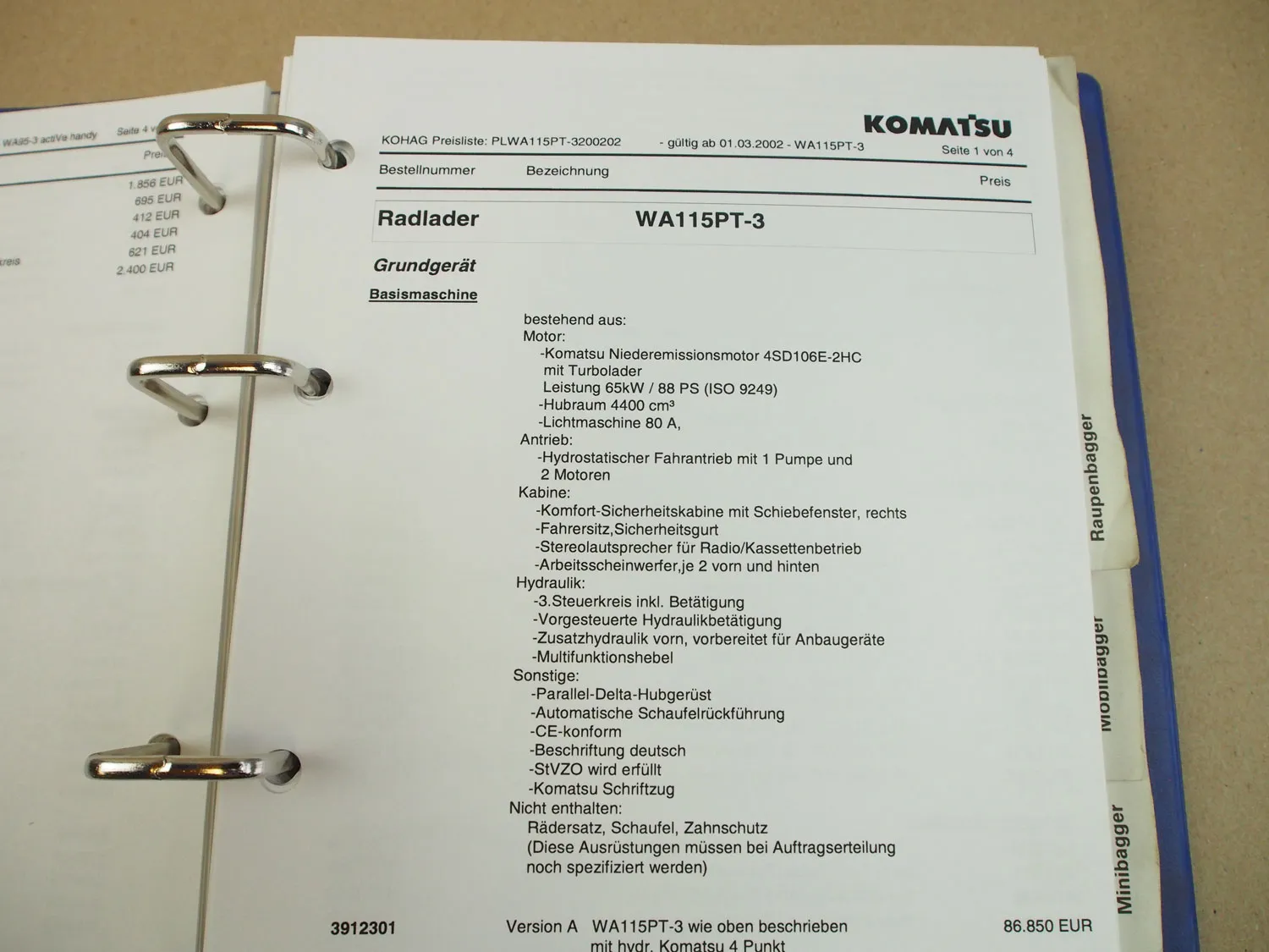 Komatsu Hanomag Preislisten Angebotslisten Verkaufsprogramm 3/2002