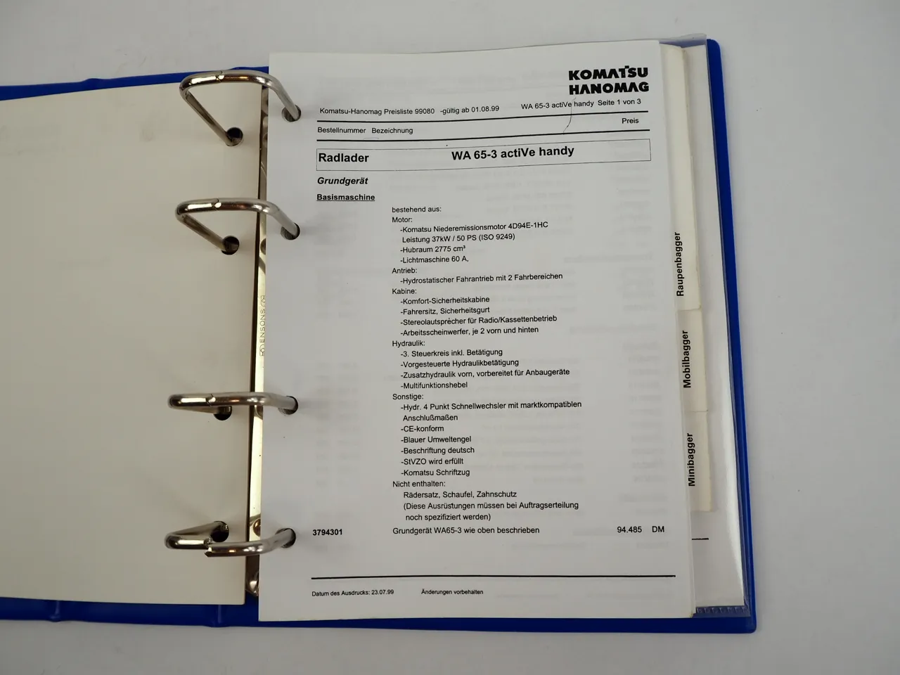 Komatsu Hanomag WA PW PC LC Radlader Bagger Lader Kipper Preisliste 1999
