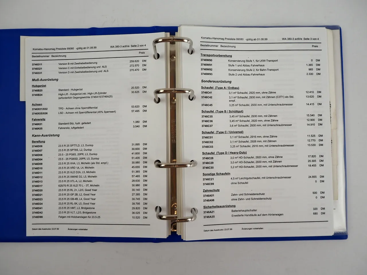Komatsu Hanomag WA PW PC LC Radlader Bagger Lader Kipper Preisliste 1999