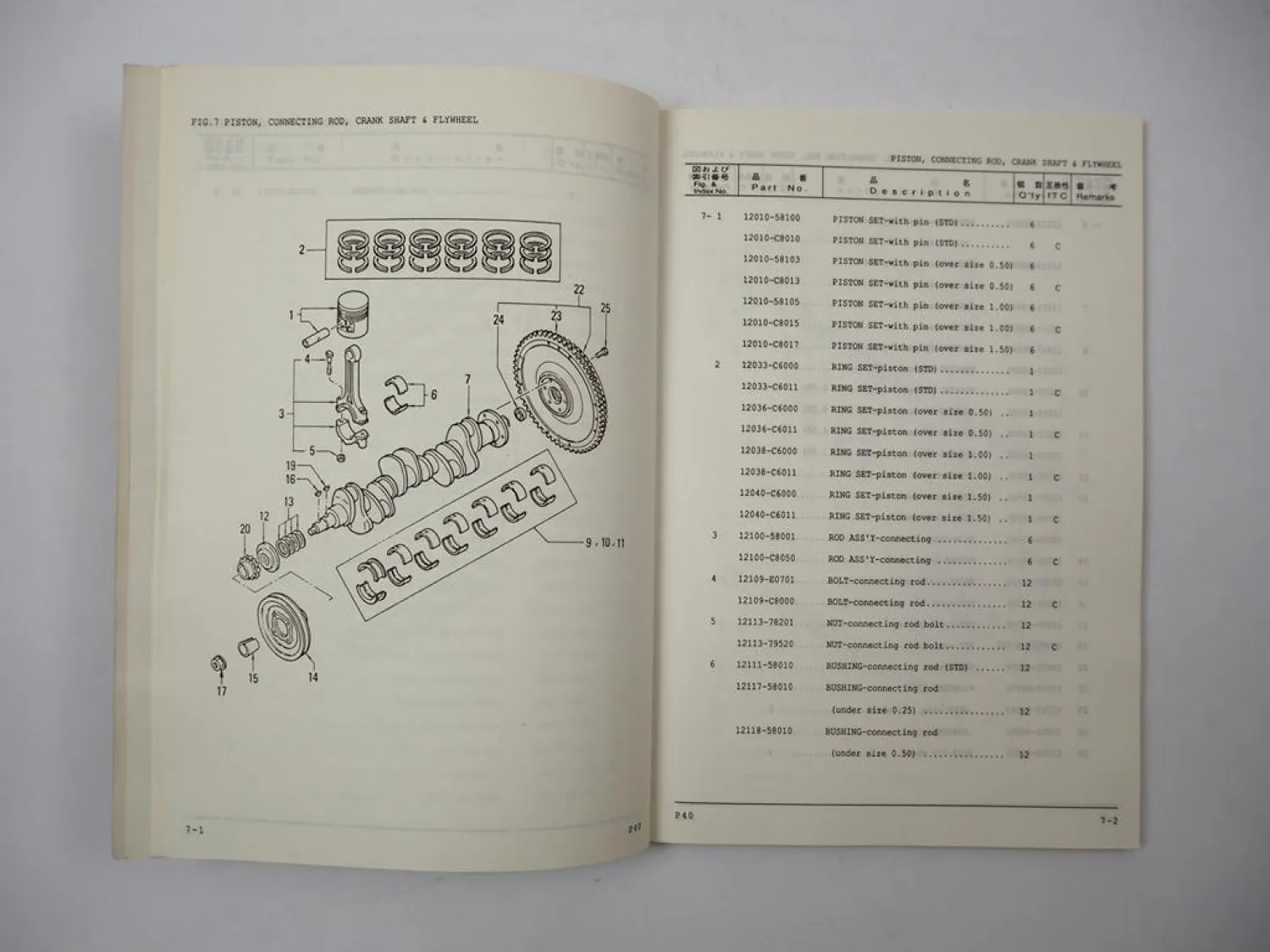 Komatsu P40 Gasoline Engine FG 35 38 40 45 50 60 70 -5 Forklift Parts Book 1991