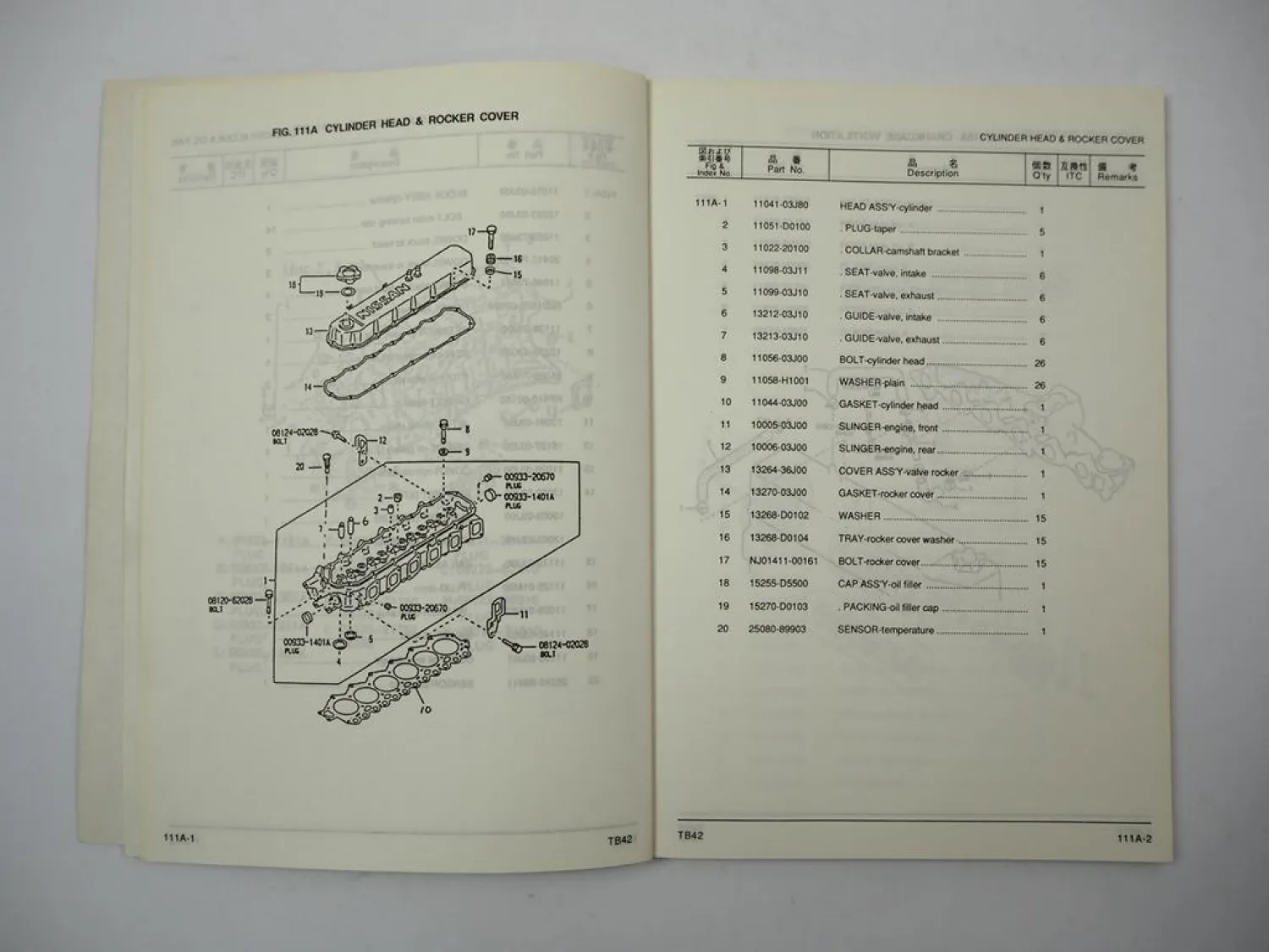Komatsu TB42 Gasoline Engine FG 10 14 15 18 N L D -15 Forklift Parts Book 1989