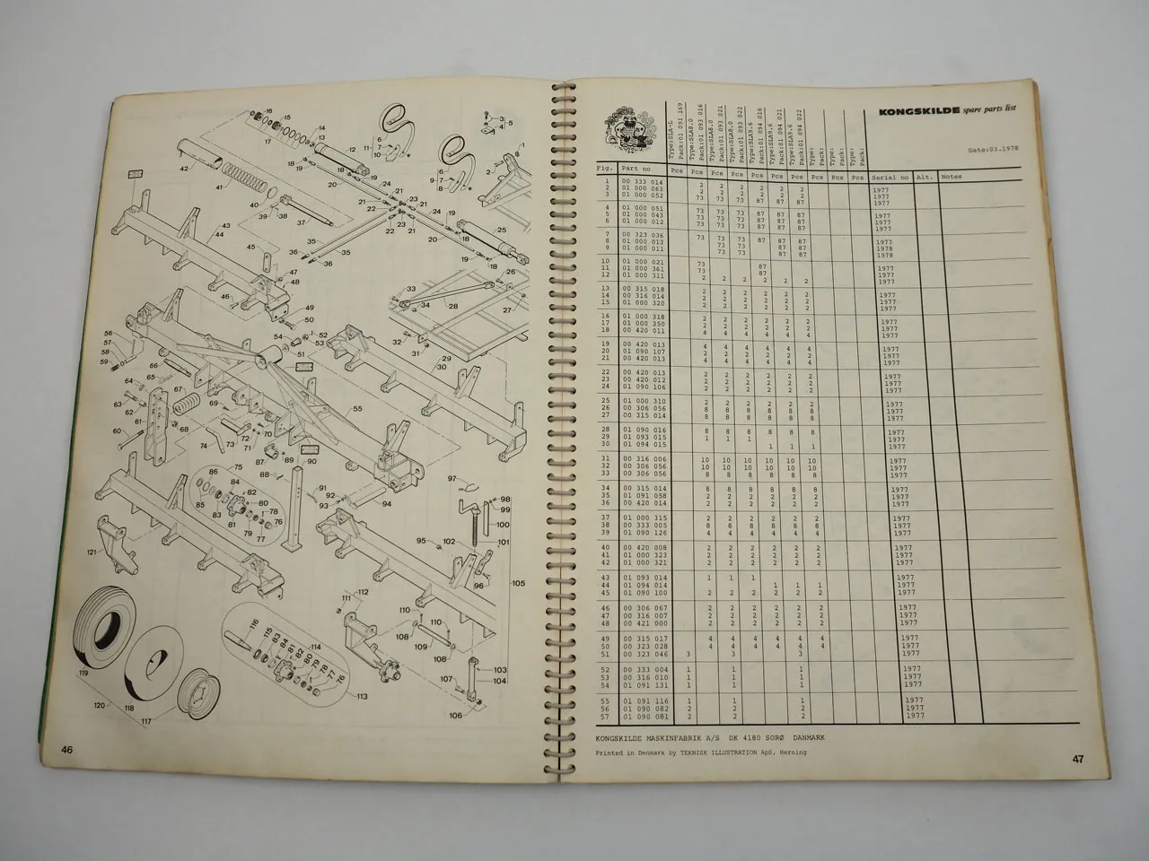 Kongskilde Landmaschinen Eggen Gebläse Ersatzteillisten Spare Parts List 1979