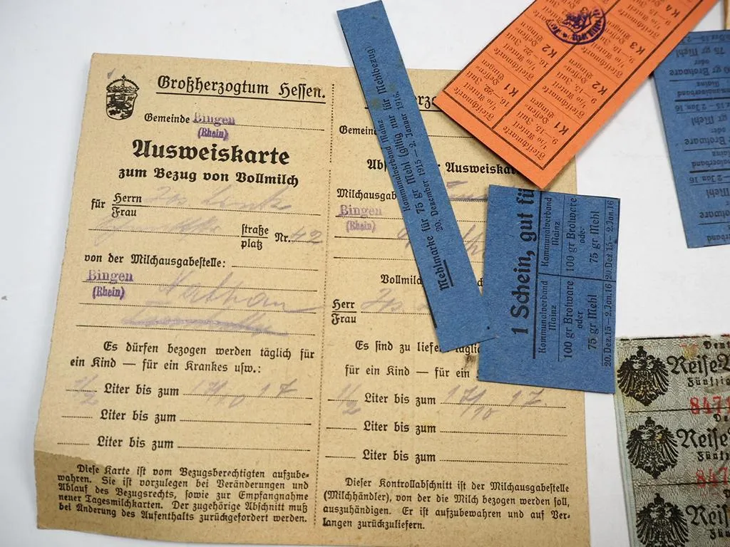 Konvolut Lebensmittelkarten Kreis Bingen für Brot Fleisch Seife Milch 1916/17