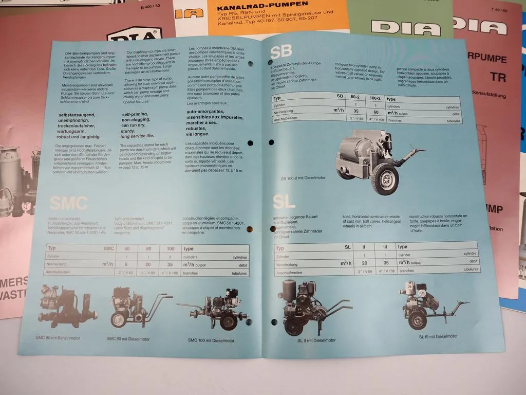 Konvolut Prospekte DIA Tauchpumpen Kreiselpumpen Membranpumpen 1980er Jahre
