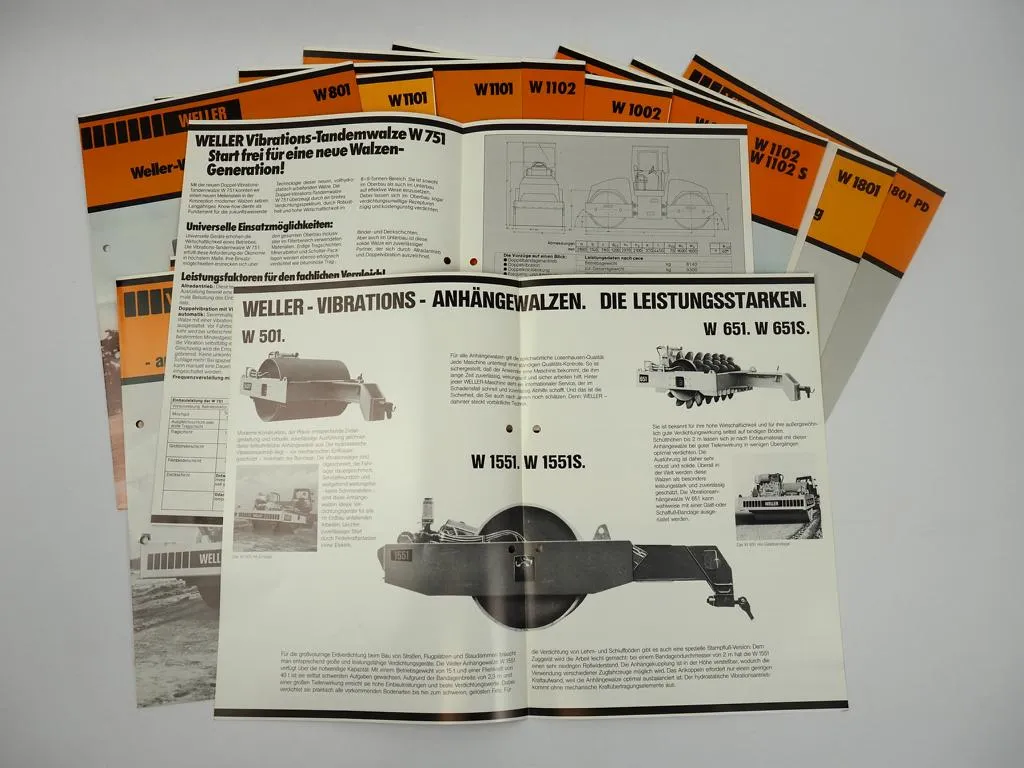 Konvolut Prospekte Weller W251 bis W1801 Walzen Walzenzüge 1980er Jahre